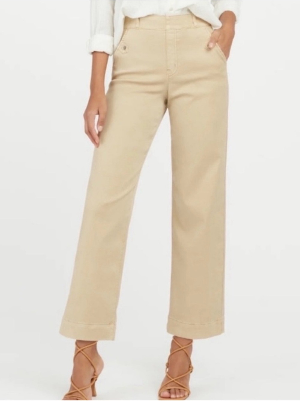 Spanx Twill Wide Leg High-Rise Stretch Beige Pants Women’s X Large